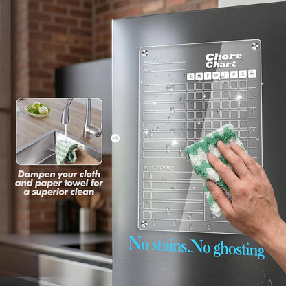 2 Pack Acrylic Magnetic Chore Chart for Kids & Adults on Fridge | 12"x8" Erasable Chore & Reward Board for Kids & Teens - Includes 8 Markers & 1 Towel, Transparent Erasable Checklist, White