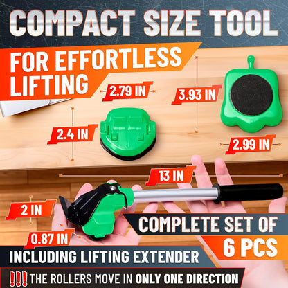 660 lb Furniture Movers with Wheels for Heavy Items (Red) | Heavy Duty Furniture Lifter Tool with 4 Sliders & 13" Lever for Hardwood, Tile & Laminate; Move Sofas, Beds & Refrigerators
