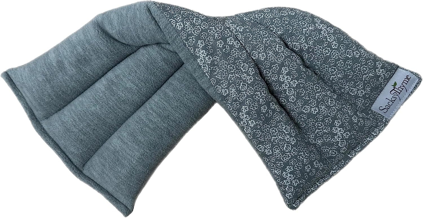 SacksyThyme Microwave Heating Pad for Back, Neck, Menstrual Cramps, Shoulders, Leg Pain Relief - Hot Moist Microwavable Therapy Pack - Gray Unscented Flaxseed Heat Pad Made in USA