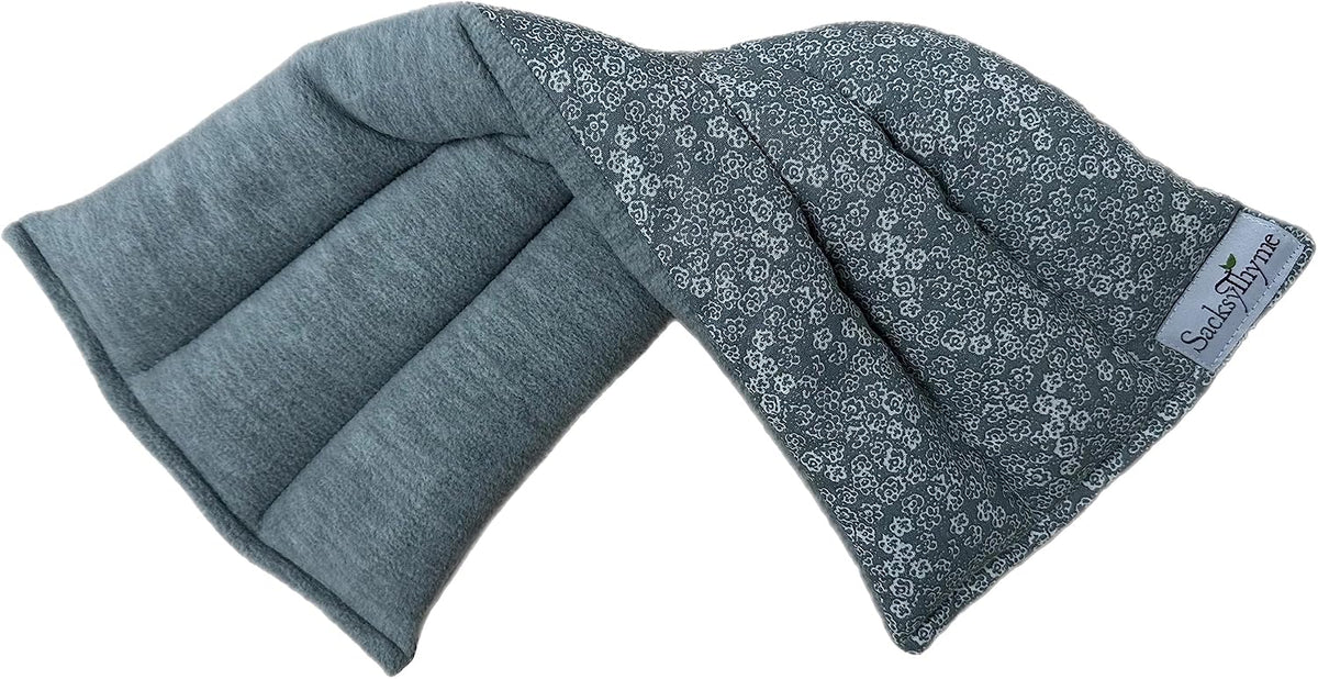 SacksyThyme Microwave Heating Pad for Back, Neck, Menstrual Cramps, Shoulders, Leg Pain Relief - Hot Moist Microwavable Therapy Pack - Gray Unscented Flaxseed Heat Pad Made in USA