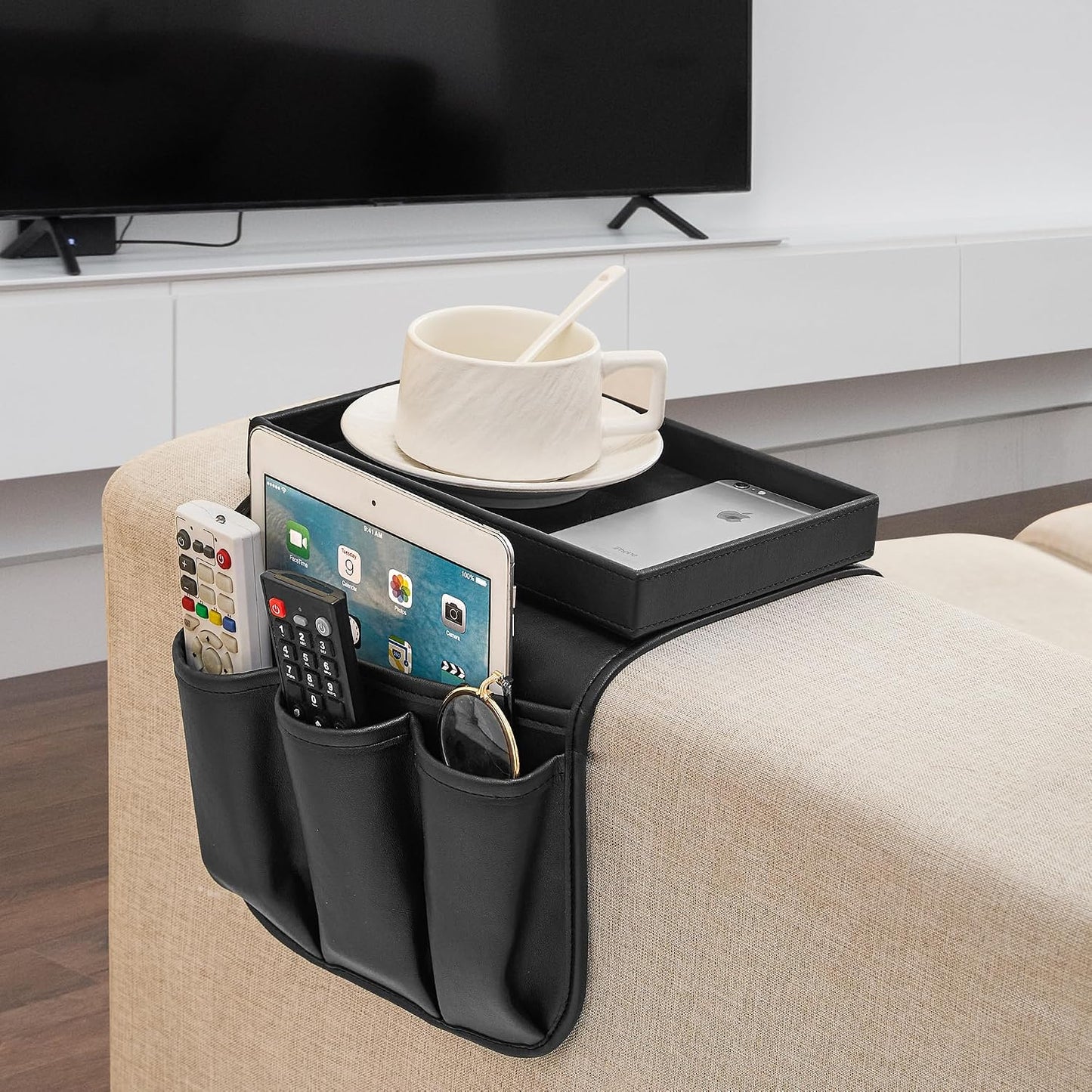 Houseables Armchair Caddy, Recliner Accessories, Armrest Organizer, Brown | Houseables Arm Chair Caddy, Sofa Armrest Organizer, Remote Control Holder for Recliner, Couch Pouch Pocket, Sofa Side Storage