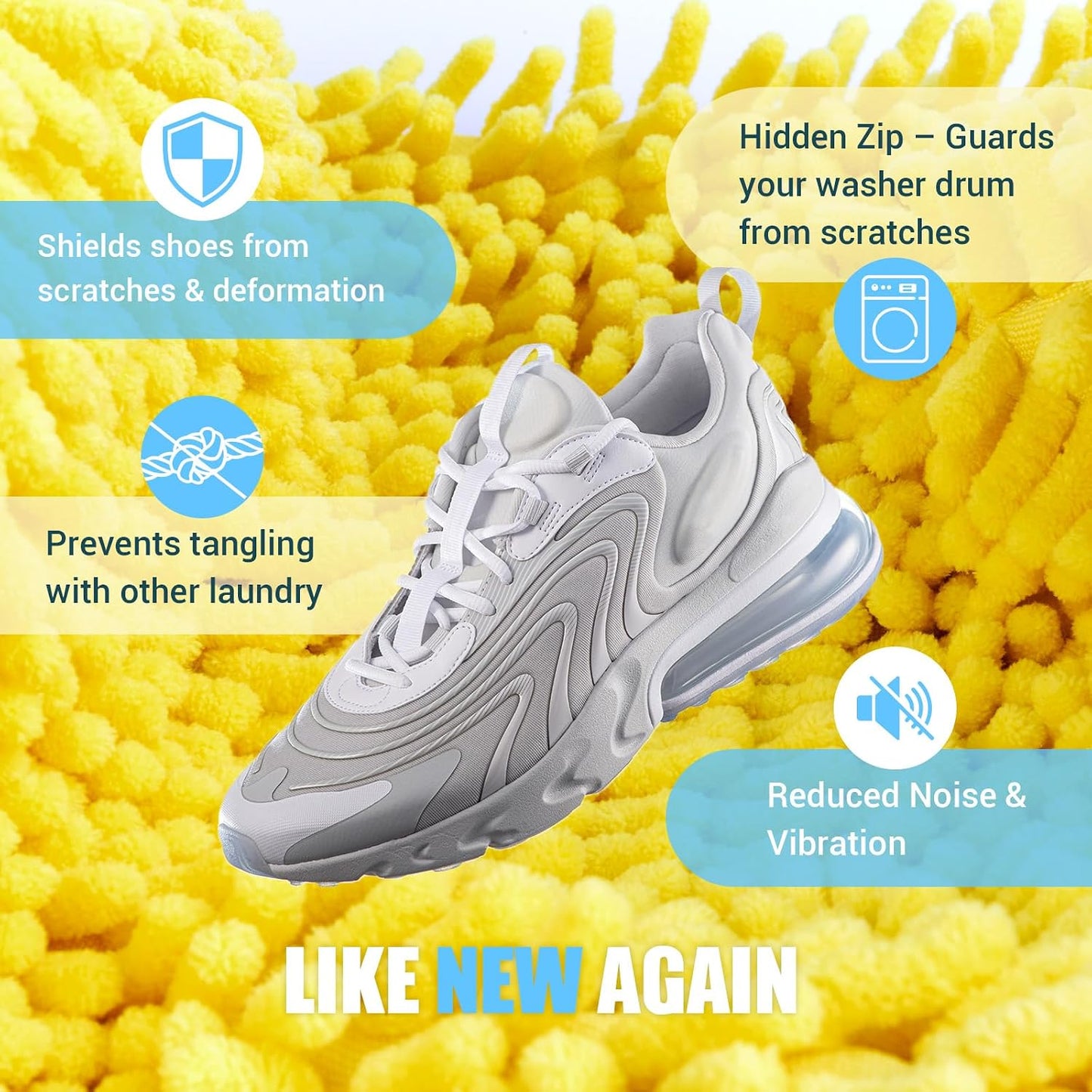 Shoe Washing Machine Bag, 2 PC Reusable XXL Shoes Laundry Bag for sneakers | Wash bags for washer and dryer, with concealed heavy-duty zipper to protects shoes & machine, Cleaning bag for tennis shoe