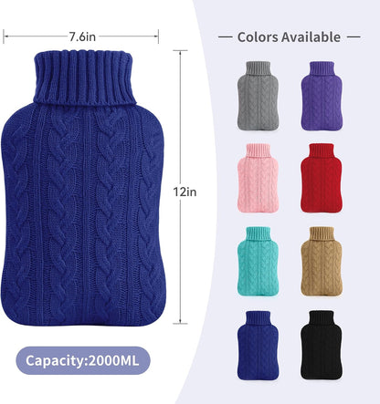 samply 2L Hot Water Bottle with Knitted Cover, Hot Water Bag, Purple
