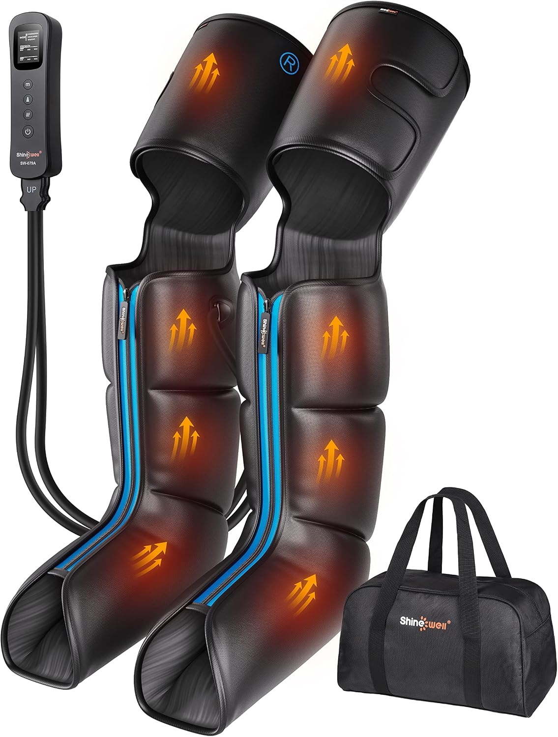 SHINE WELL Air Compression Leg Massager with Heat for Circulation and Pain Relief, Foot Calf & Thigh Recovery Compression Boots, Sequential Compression Device for Workout Relaxation, Gift for Mom Dad