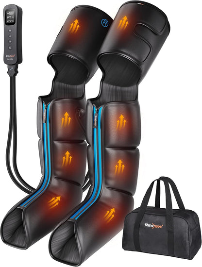 SHINE WELL Air Compression Leg Massager with Heat for Circulation and Pain Relief, Foot Calf & Thigh Recovery Compression Boots, Sequential Compression Device for Workout Relaxation, Gift for Mom Dad