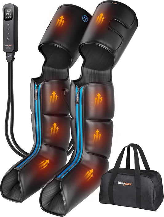 SHINE WELL Air Compression Leg Massager with Heat for Circulation and Pain Relief, Foot Calf & Thigh Recovery Compression Boots, Sequential Compression Device for Workout Relaxation, Gift for Mom Dad
