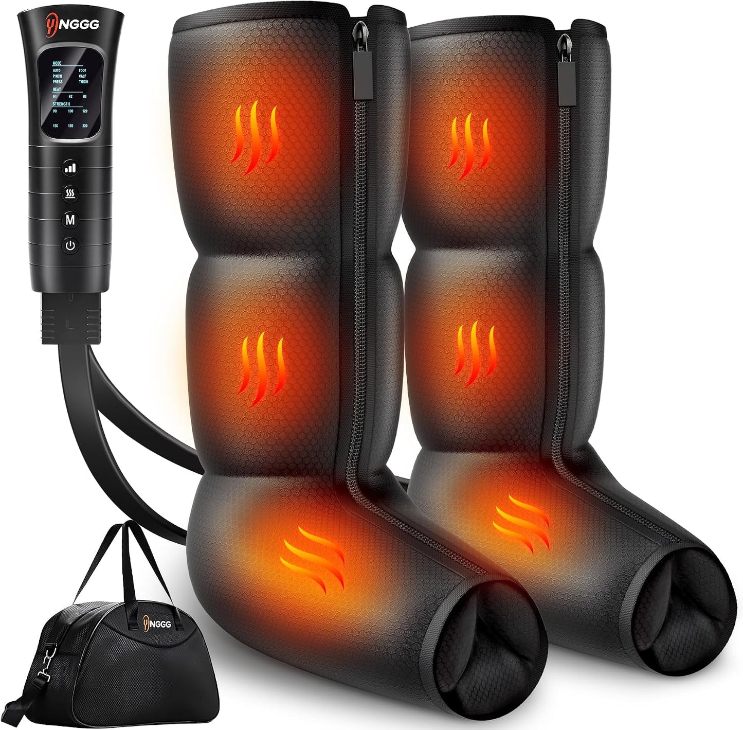 YINGGG Leg Compression Massager with Heat, Foot & Calf Massager Boots for Circulation, Professional Sequential Compression Boots with 6 Modes, 6 Intensities, 3 Heat-M03