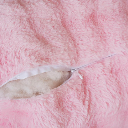 Faux Fur Reading Pillow for Sitting in Bed, Large Backrest Bed Pillow with Arms, Back Support Pillow for Lounging Bedrest, Beige