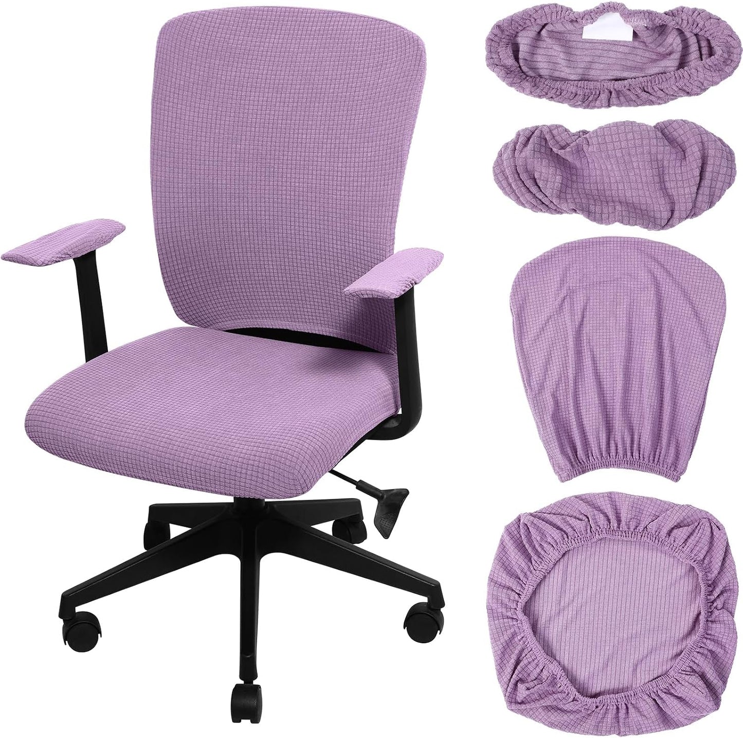 Tallew 4 Pcs Office Chair Covers Set Computer Universal Protective Stretchable Chair Seat Covers Desk Armrest Slipcovers Pads Office Cushion Backrest for Rotating (XL,Silver Gray)