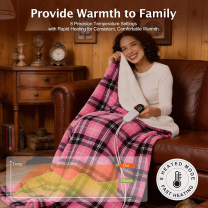 Heated Electric Blanket, Red Christmas Sherpa Plaid Throw Blanket