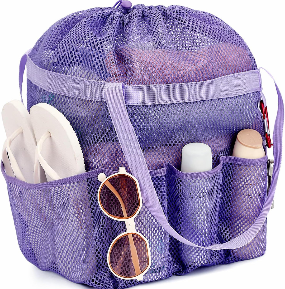 Fammart Mesh Shower Caddy Portable with Drawstring, Dorm Room Essentials for College Girls Guys, 8-Pocket Extra Large Shower Bag Basket Tote for Camping Beach Gym Travel Toiletry Bathroom