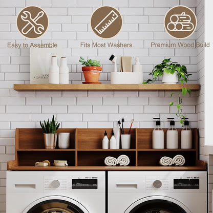 ChooChoo Washer Dryer Countertop, Adjustable Shelf, 2-Tier | Laundry Room Topper, Spacious Storage, For Folding Clothes & Efficient Organization, Walnut