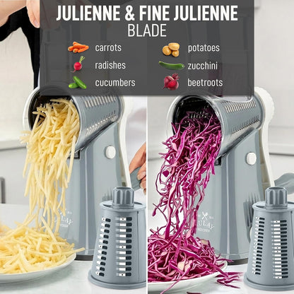 Zulay Kitchen Rotary Cheese Grater 5 Blade Cheese Shredder - Manual Hand Crank Cheese Grater With Reinforced Suction & 5 Interchangeable Drums - Easy to Use, Vegetable Chopper Round Mandoline Slicer - Colors B