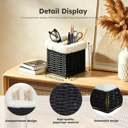 Glasses Holder, Paper Rope Plush Lined Eyeglass Holder Stand 2 slots Eyeglasses Storage Organizer for Nightstand Desk