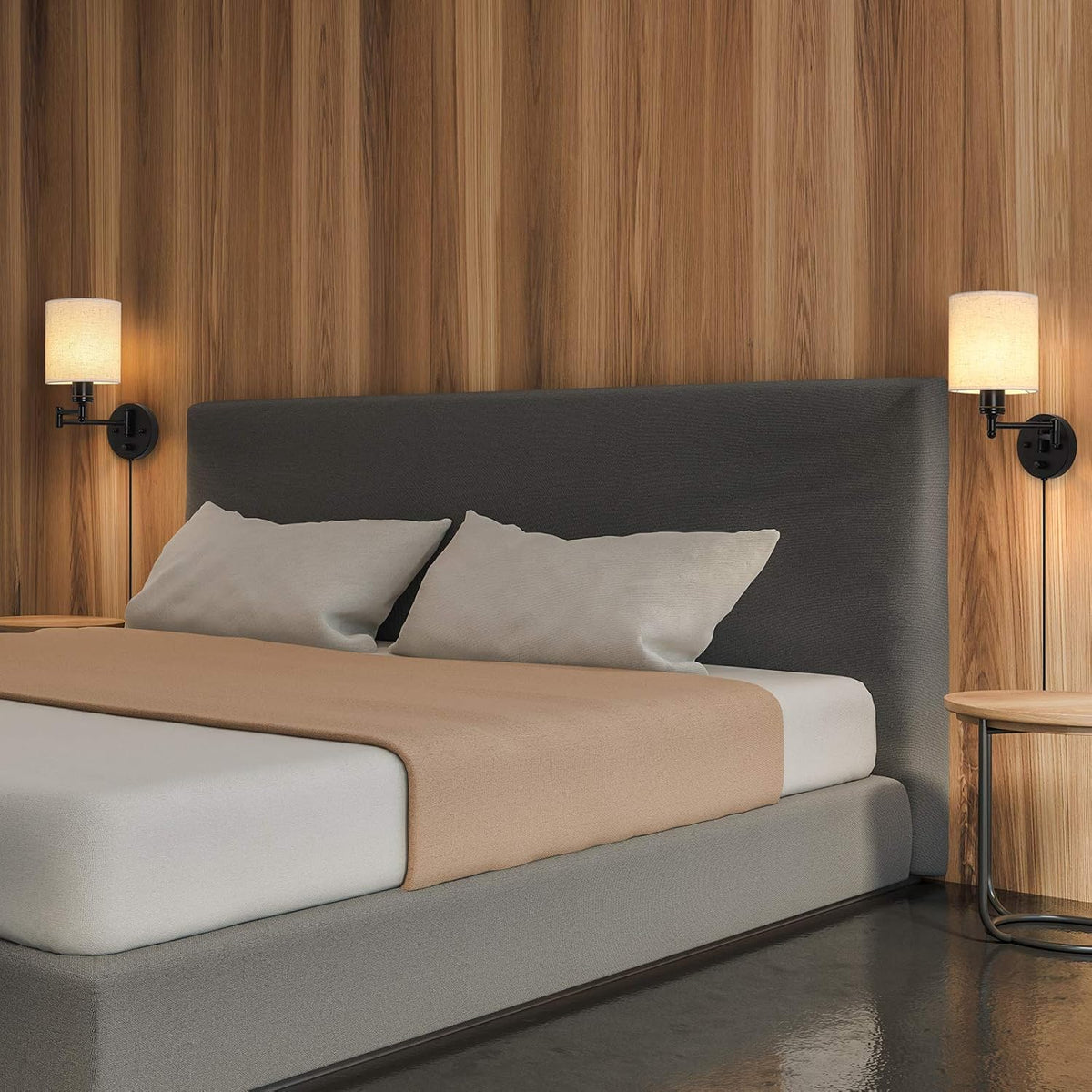 CADUKE Plug in Wall Sconce Set of 2, Swing Arm Wall Lamps