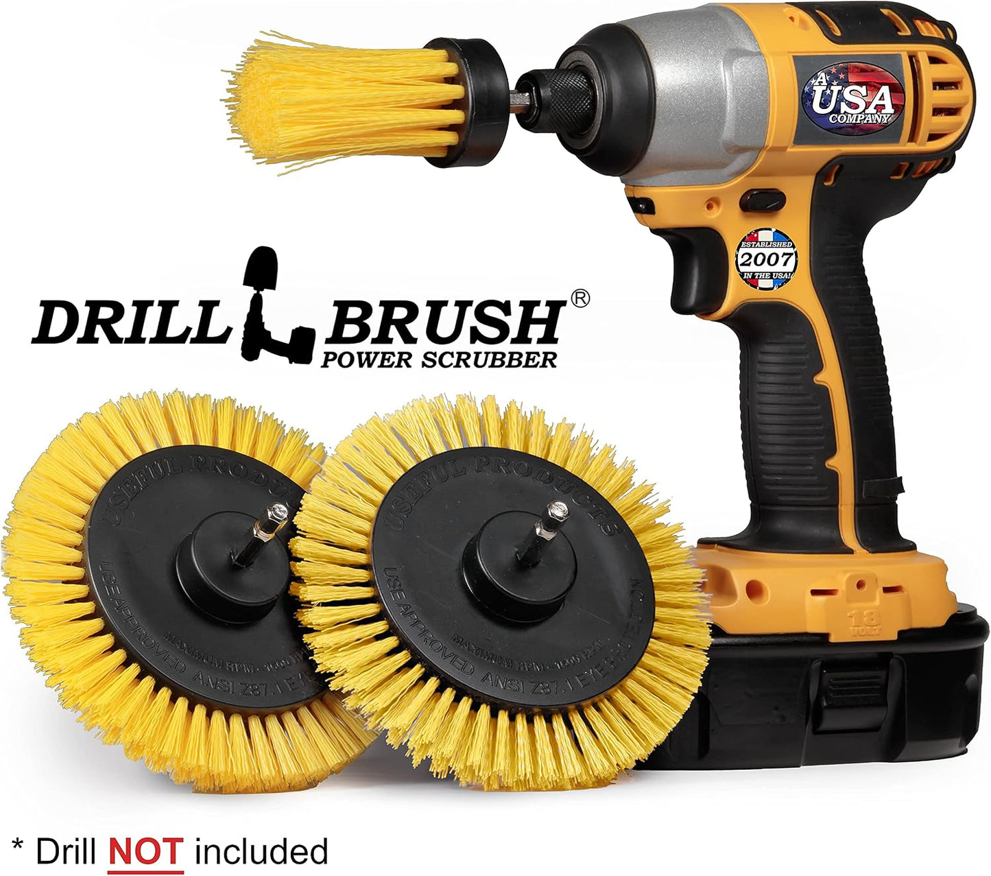 Tile and Grout Cleaning Drill Brush Set - Bathroom Scrub Brush for Drill | 3 pack Drill Brush Power Scrubber Cleaning Brush Yellow Medium Stiffness - Shower Floor Scrub Brush for Drill - Crevice Brush