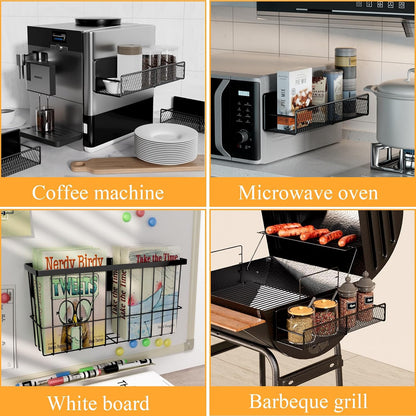 4 Pack Magnetic Shelves for Washing Machine, Heavy-Duty Magnetic Laundry Organizer with Hooks, Washing Machine Shelf for Refrigerator, Metal Storage Baskets, Closet & Laundry Room Organization(Black)