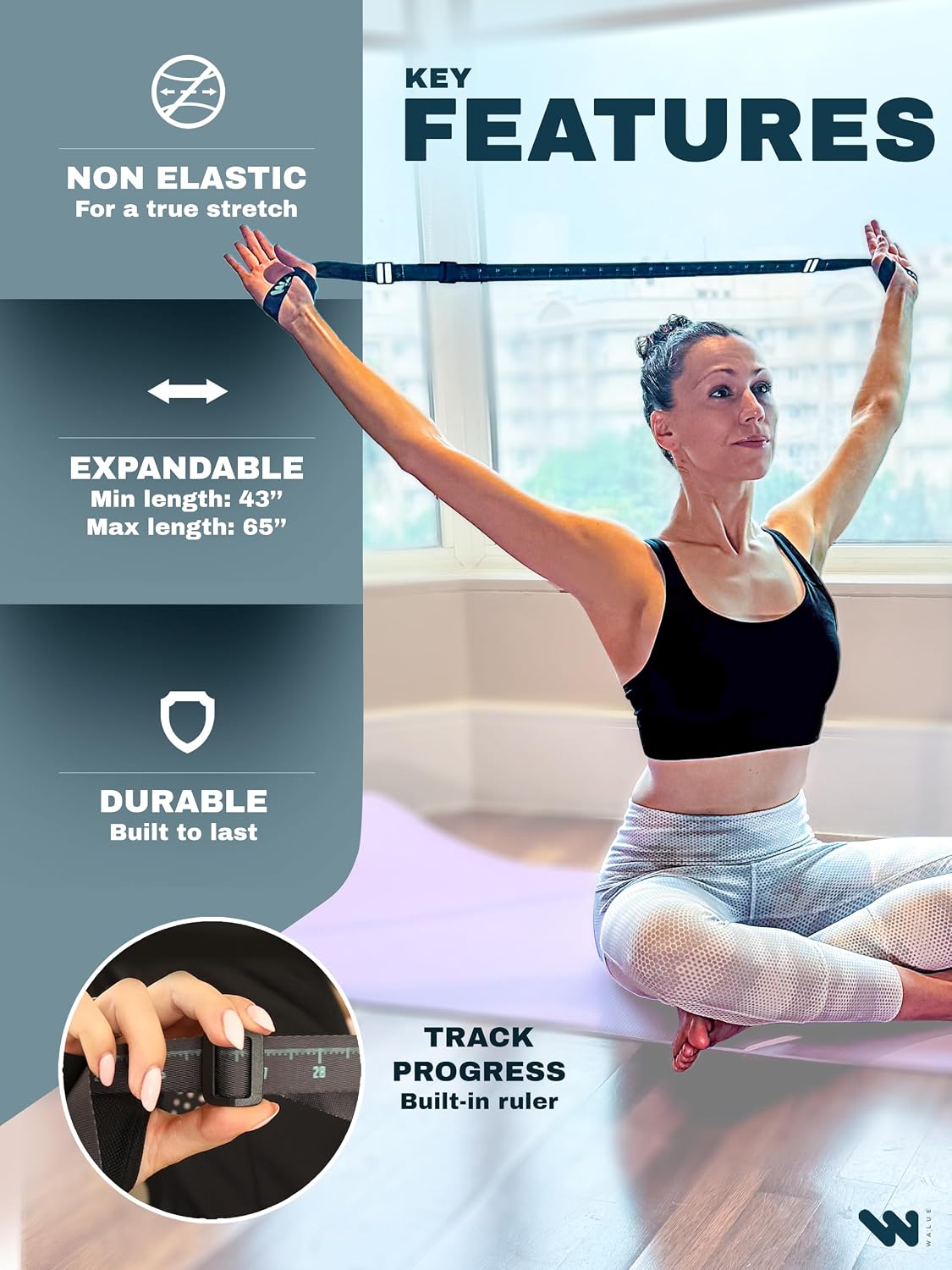 WALUE™ Posture Correction & Shoulder Exerciser – Non-Elastic Stretch Strap for Exercise, Yoga, Flexibility & Physical Therapy