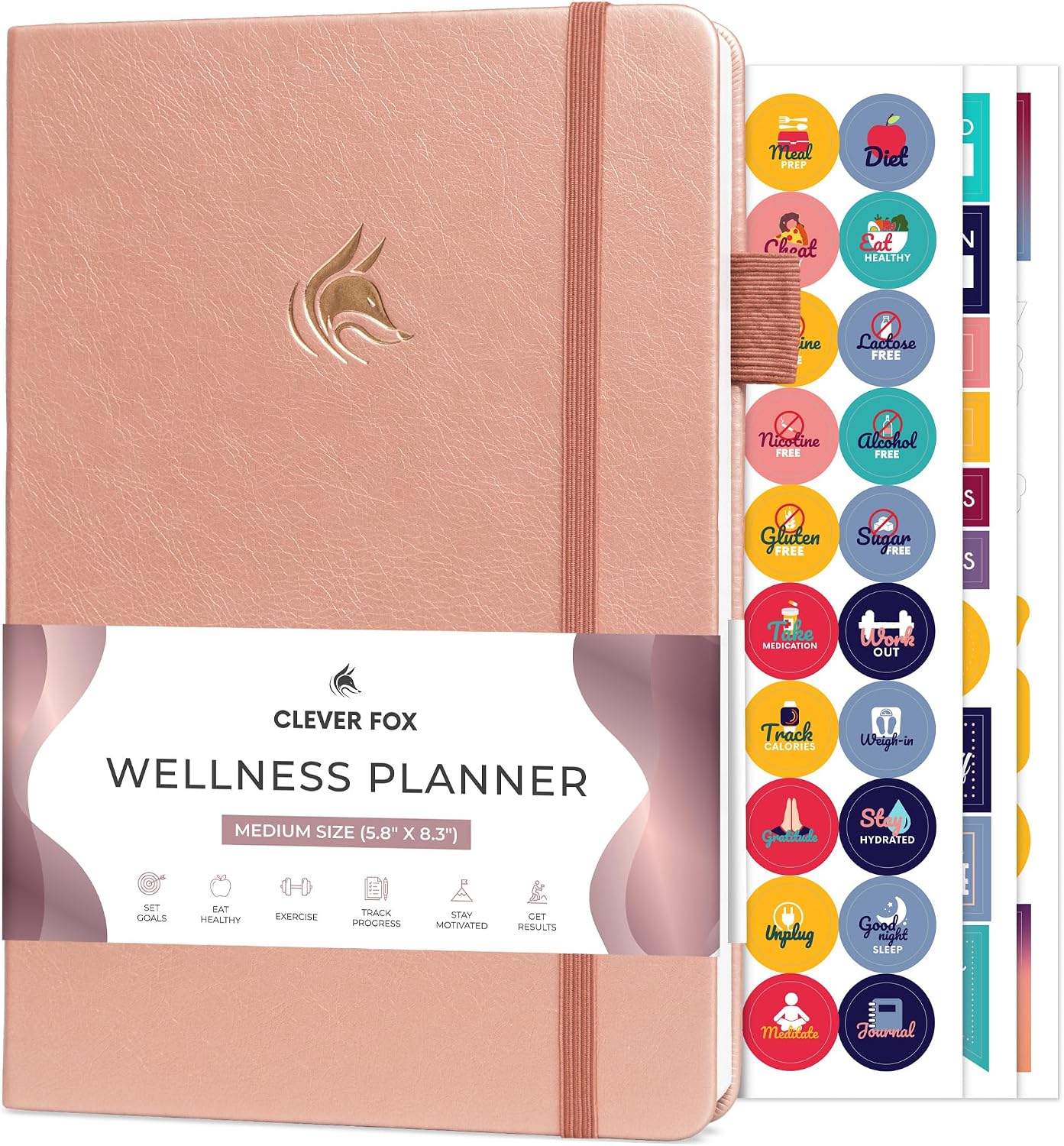 Clever Fox Wellness Planner & Food Journal for Weight Loss, A5 Orange | 5.8"x8.3" nutrition & exercise tracker for women tracking meals, diet & symptom diary, calorie counter notebook, stickers