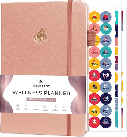Clever Fox Wellness Planner & Food Journal for Weight Loss, A5 Orange | 5.8"x8.3" nutrition & exercise tracker for women tracking meals, diet & symptom diary, calorie counter notebook, stickers