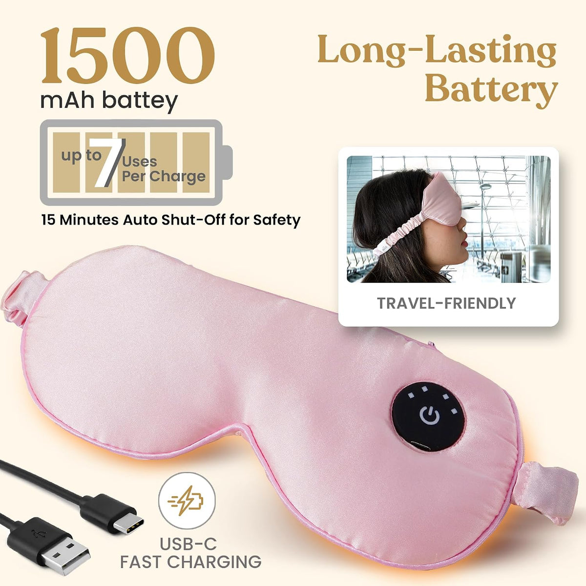 Silk Cordless Heated Eye Mask for Dry Eyes - Heating Warm Electric Mask Hot Moist Compress Heating Pad, Blepharitis, Chalazion, Stye - USB Rechargeable Sleep Mask - Pink