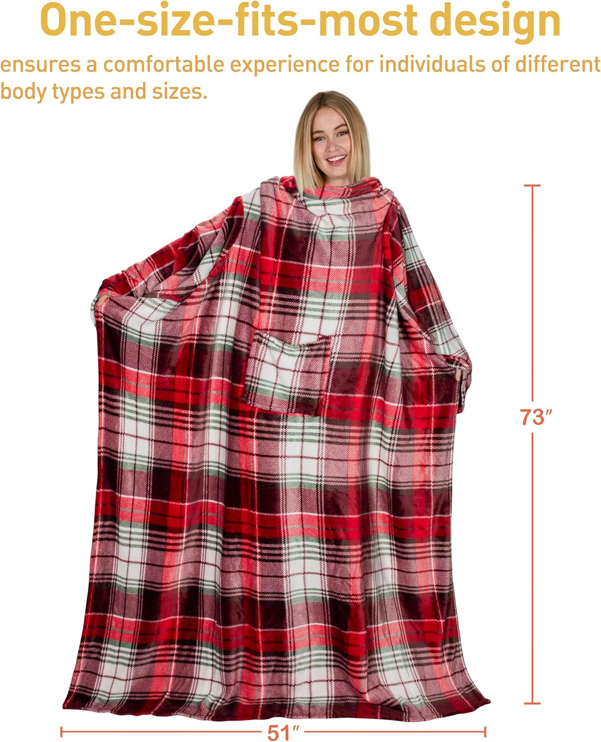 Catalonia Wearable Blanket with Sleeves for Women & Men, Fleece Wrap Throw | Cozy Sleeve Design for Hands-Free Comfort, Perfect for Reading, TV Time & Relaxing, Christmas & Birthday Gift