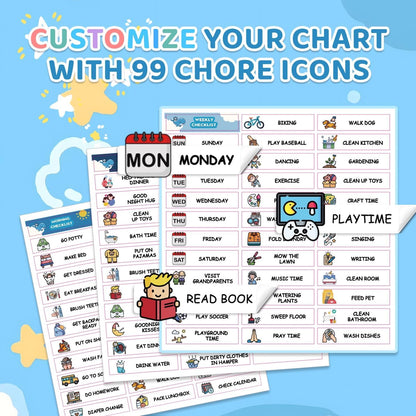 2 in 1 Upgraded Slider Morning/Bedtime Routine Chart for Kids Toddlers - Magnetic Kids Chore Chart for 2 Kids, Dry Erase Chore Chart for Kids, Visual Schedule for Kids with Cute Chore Stickers