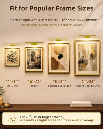 EZVALO Picture Light for Wall, 4800mAh Rechargeable Wireless Gold Light with IR Remote, Dimmable Magnetic LED Art Display Light with 3 Color Temperatures, for Gallery, Living Room, Bedroom(2Pack)