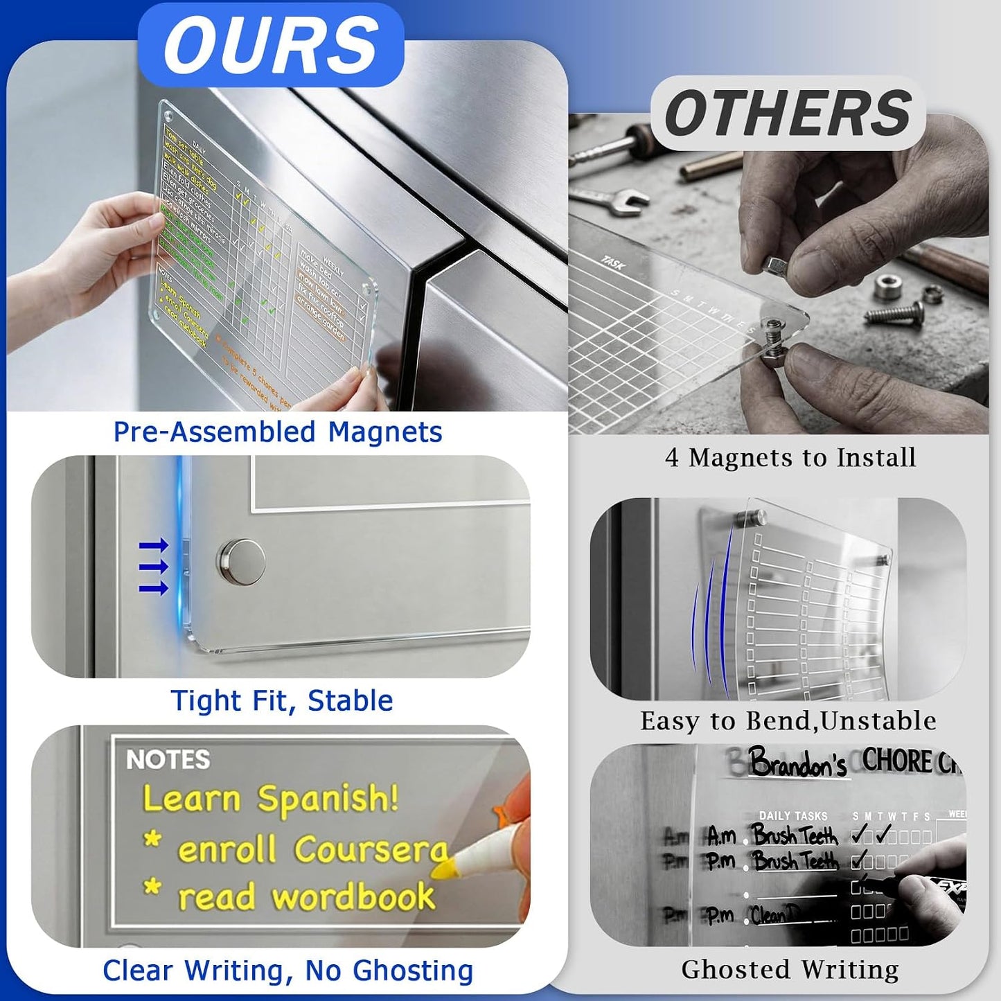 PigPotParty Acrylic Magnetic Chore Chart for Kids, 12x9.5 Inch, 2 Pack | Sleek Clear Acrylic Design, Reward System Builds Habits, Built-In Magnets Require No Installation, 8 Wet-Erase Markers