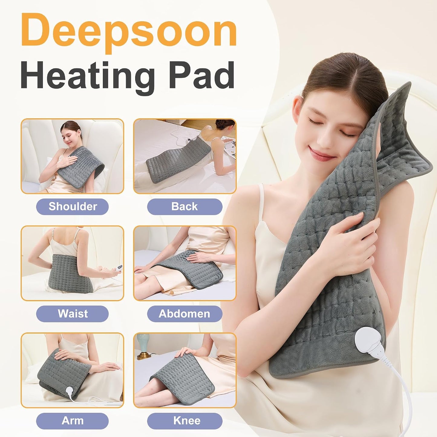 Heating Pad,Heated Blanket,Heating Pad for Back Neck,Grey,24x12 Inch | Electric Heating Pad,Dry/Moist Heat Heating Pads,Heating Pads for Shoulder,Abdomen,Heat Pad for Women Men,Birthday Gift
