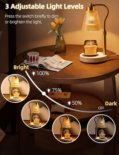 Candle Warmer Lamp for Jar Candles, Height Adjustable & Dimmable with 2/4/8H Timer, 2*50W Halogen Wax Melter Warmer for Home Office Décor, Flameless & Smokeless, Gift for Women Mom, Black-Clear/1 Pack