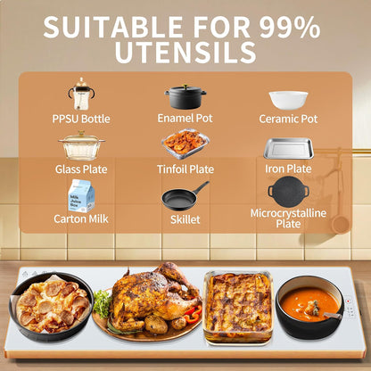 Electric Warming Tray,Extralong 47"x12",Tempered Glass Warming Mat for Food