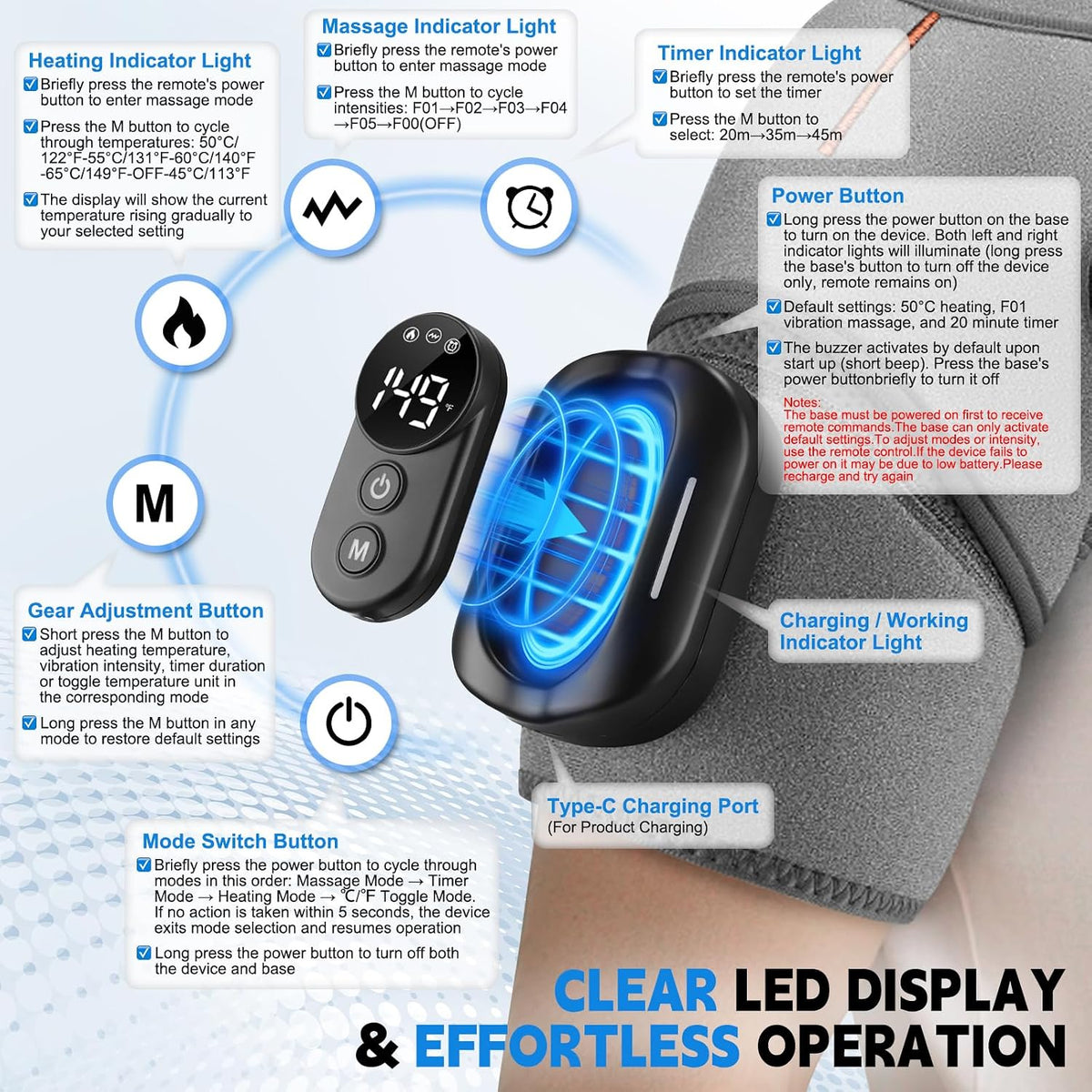 Cordless Shoulder Massager with Heat and Vibration, 3 Heat & 3 Vibration