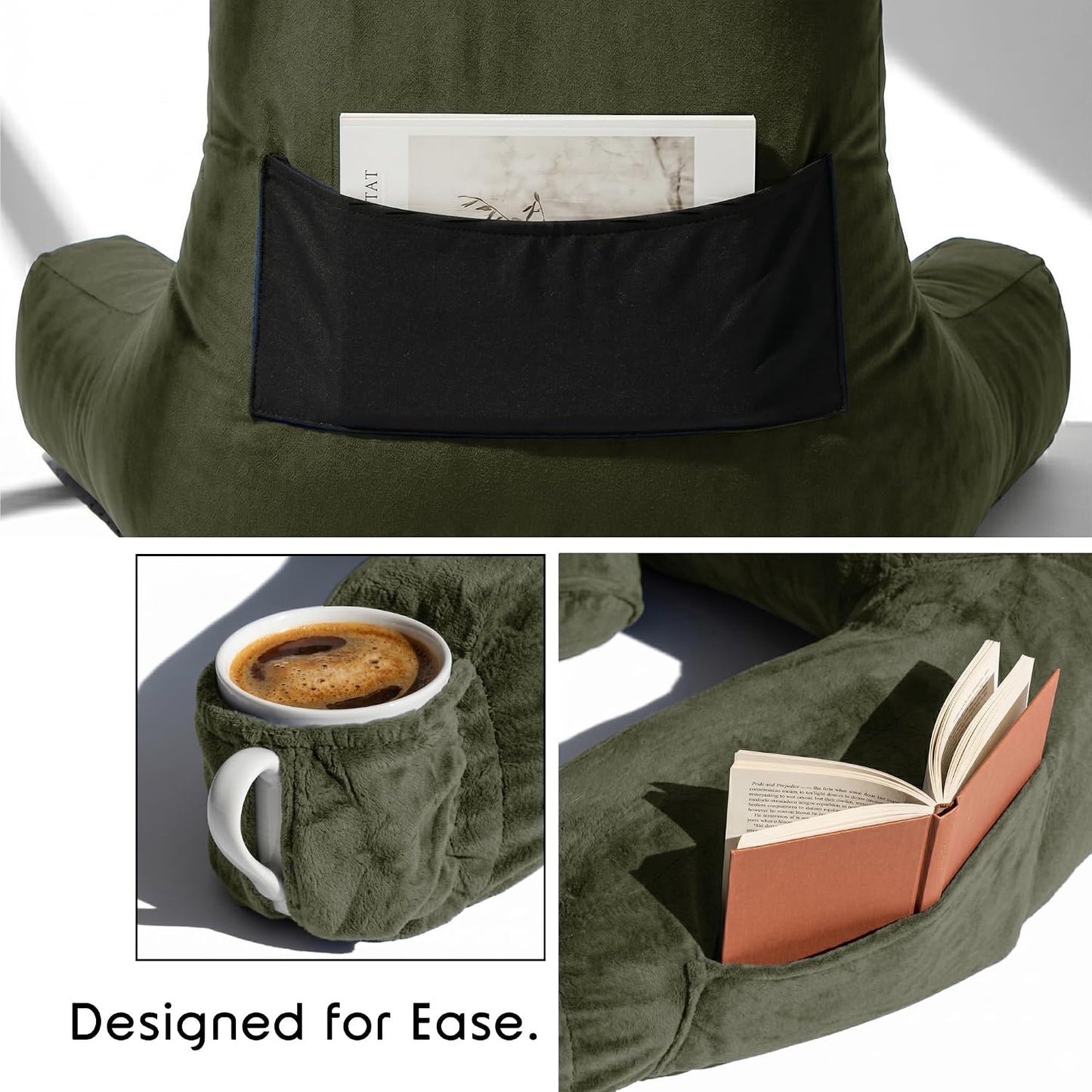Nestl Reading Pillow with Shredded Memory Foam, Designed for Sitting Up in Bed and Couch, Back and Arms Adjustable Support for Adult & Teens Backrest Pillows for Reading, with Washable Cover Dark Grey