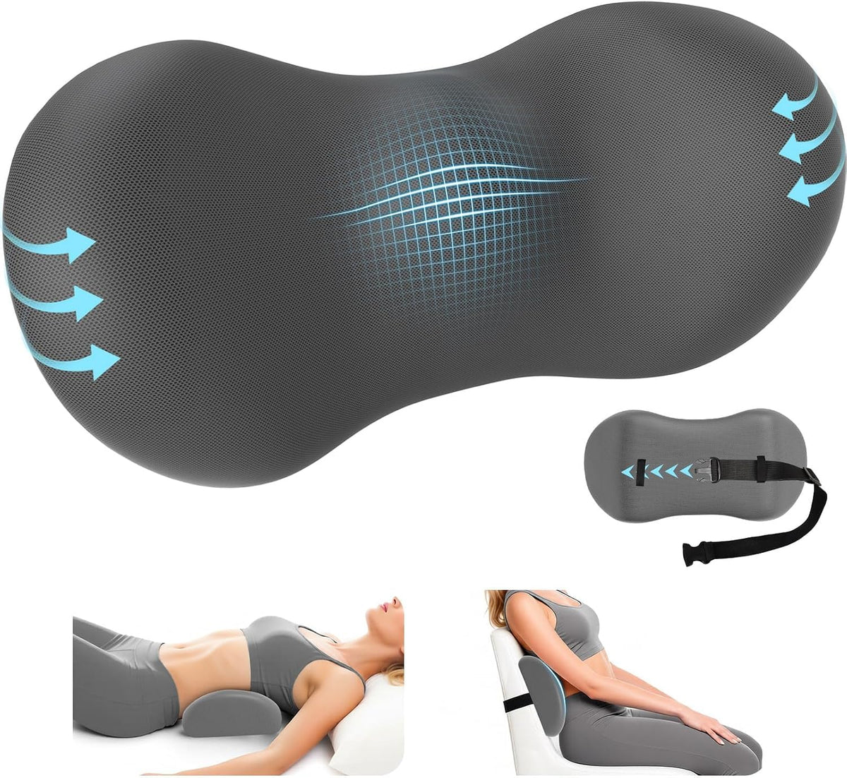SweetSlubr Lumbar Support Pillow for Office Chair, Back Support, Black