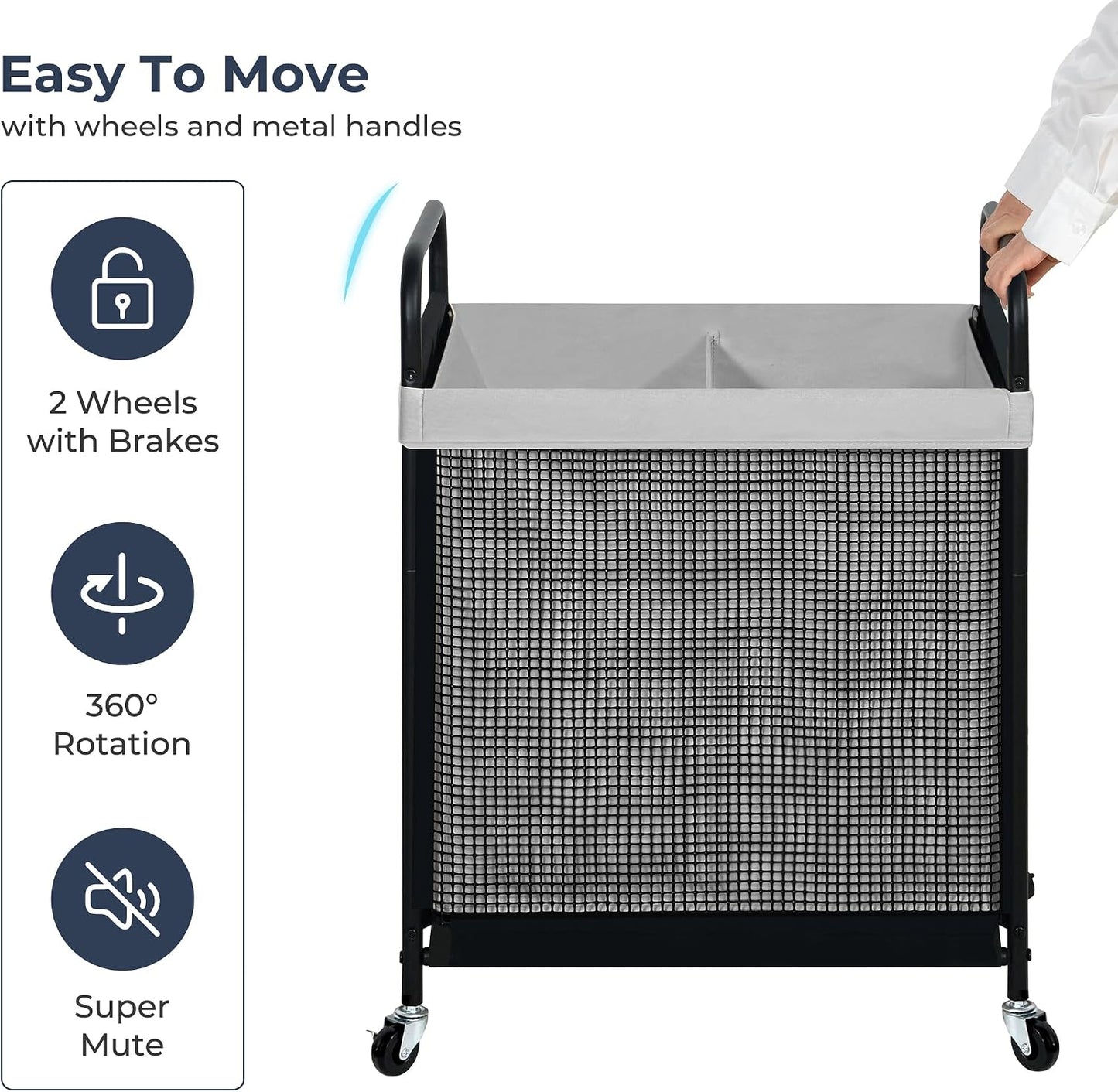 STO STO Laundry Hamper 2 Section, 100L Rolling Laundry Sorter Cart with Removable and Washable Liner Bag, Clothes Hamper with Wheels and Metal Handle for Laundry Room and Bedroom