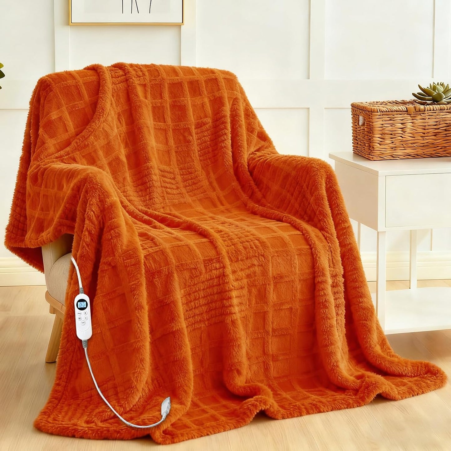 Heated Blanket Electric Throw, 50"X60" Heating Blanket Waffle with 12 Heat Levels, Fast Heating Blanket with 1-12H Timer, Overheat Protection with ETL & FCC for Bed Home Office Sofa (Light Gray）