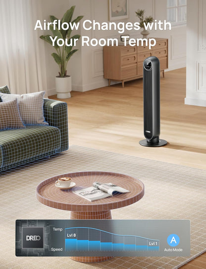 DREO Tower Fan for Bedroom, Upgraded 20dB Quiet Fans that Blow Cold Air | 28ft/s High Velocity, 9 Speeds, 4 Modes, 12H Timer, 90° Oscillating Cooling Standing Fan for Indoor Home Office, 42 inch