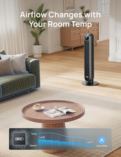DREO Tower Fan for Bedroom, 26ft/s Velocity, 90° Oscillating, 8H Timer