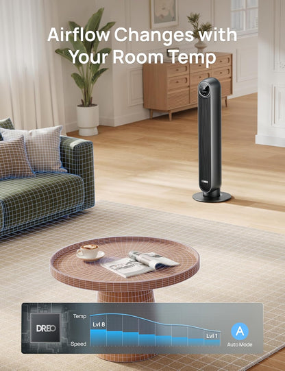 DREO Tower Fan for Bedroom, 28ft/s High Velocity, 9 Speeds, DC Motor