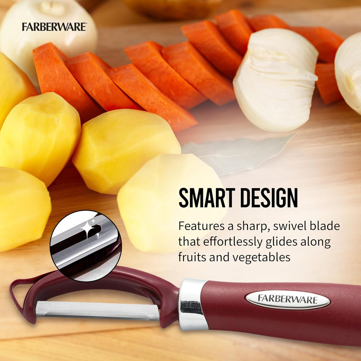 Farberware Vegetable Peeler, Pro2 Euro Peeler with Sharp Stainless Steel Swivel Blade and Ergonomic Handle, Dishwasher Safe, Aqua Sky
