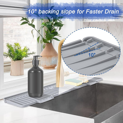 Kitchen Sink Splash Guard, 20IN Longer Silicone Faucet Guard & Draining Mat, Bathroom and Kitchen Sink Organizer, Sink Faucet Mat Water Splash Guard Behind Faucet Accessories Gadget, 20” x 5.5”, White