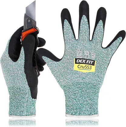 DEX FIT Level 5 Cut Resistant Gloves Cru553, 3D-Comfort Fit, Firm Grip, Thin & Lightweight, Touch-Screen Compatible, Durable, Breathable & Cool, Machine Washable; Grey L (9) 1 Pair