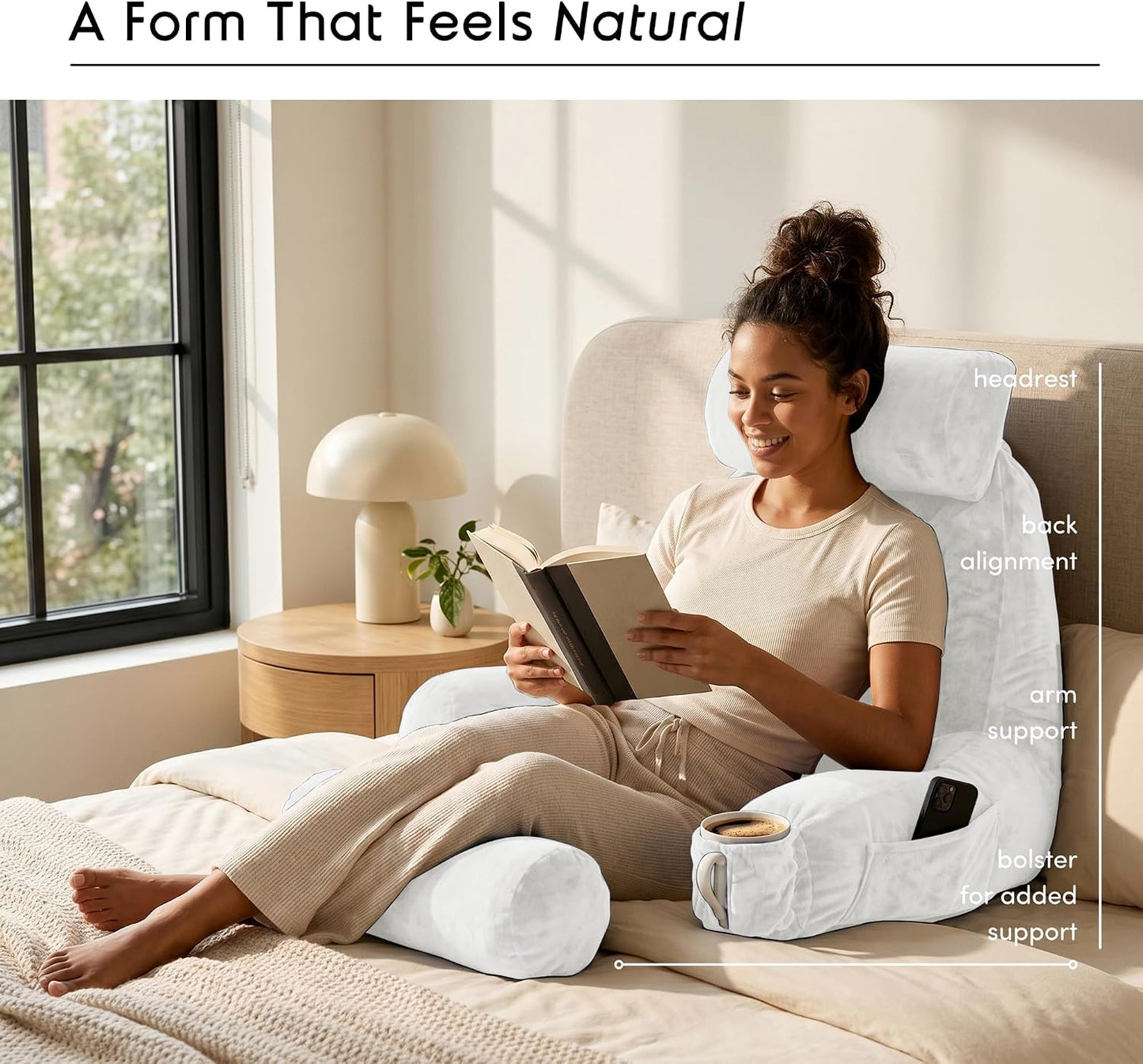 Nestl Reading Pillow with Shredded Memory Foam, Designed for Sitting Up in Bed and Couch, Back and Arms Adjustable Support for Adult & Teens Backrest Pillows for Reading, with Washable Cover Dark Grey