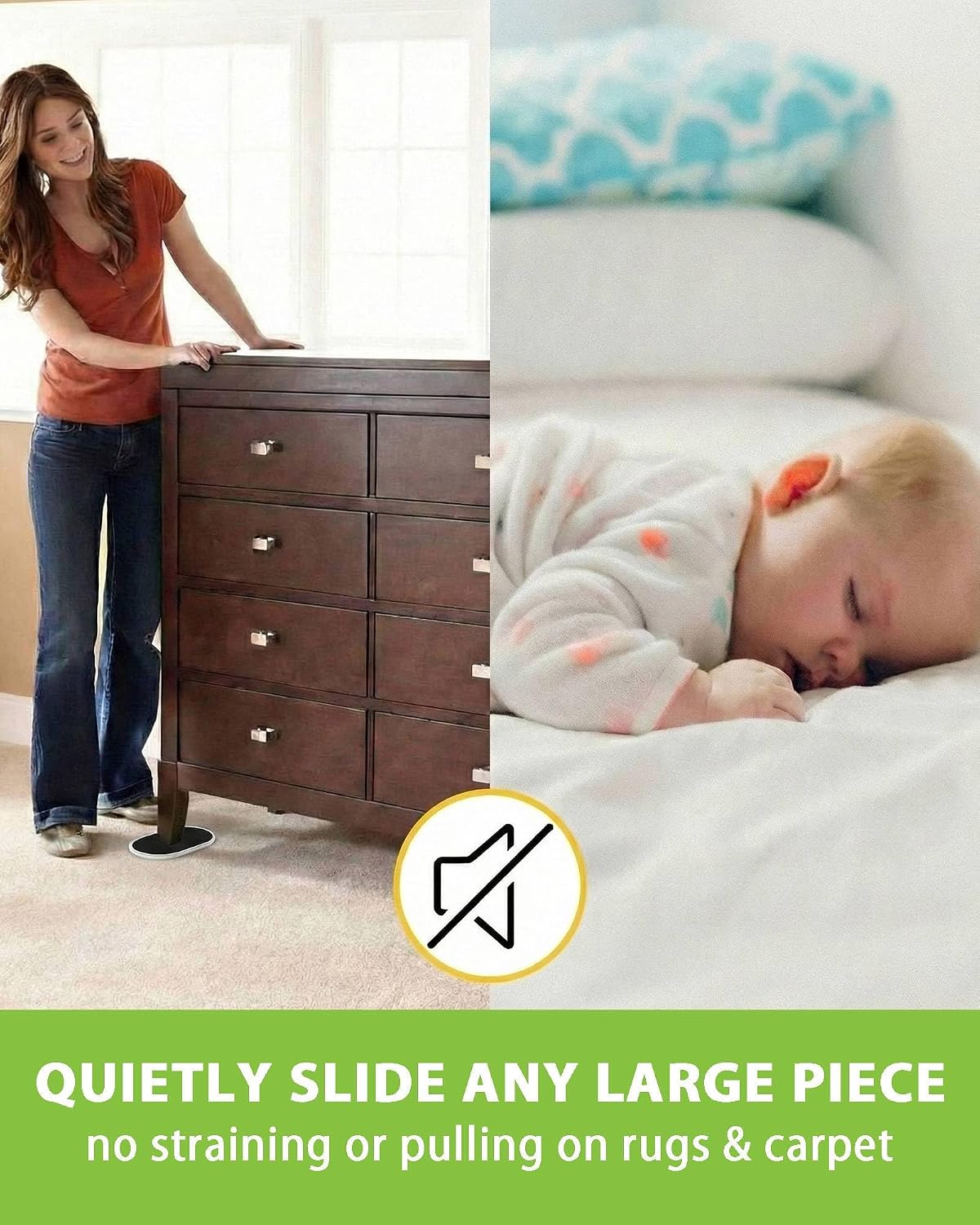 12 Pack Furniture Sliders for Carpet, 6 x 3.5 Inch Large Reusable Heavy Duty Movers, Moving Pads for Couch, Bed, Dresser, Table, Gliders for Furniture on Carpet and Hardwood Floors (Beige, 6 x 3.5)