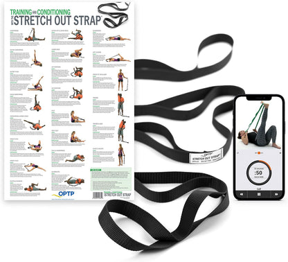 OPTP The Original Stretch Out Strap XL with Exercise Poster, USA Made | Extra-Long stretching strap, Stretch Out Strap for physical therapy, yoga stretching strap for knee therapy, 7'5" long, nylon