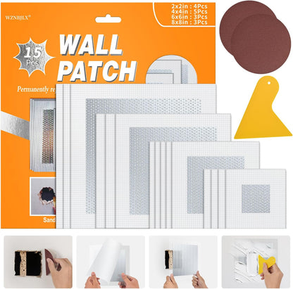 Wall Repair Patch Kit, 15 Pieces Aluminum Self-Adhesive Mesh Repair Patches for Drywall, Multiple Large Small Sizes 2/4/6/8 Inch Drywall Hole Repair Kit, Permanently Repairs Damaged Walls and Ceilings