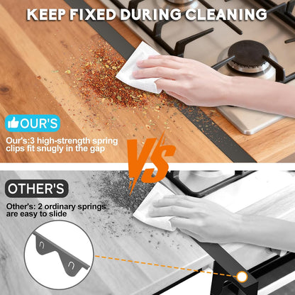 Stove Gap Covers, 2 Pack Stainless Steel Stove Gap Filler Black | Heat Resistant Oven Gap Filler Adjustable Length Range Trim Kit Non-Slip Stove Guard Between Stove Top & Counter