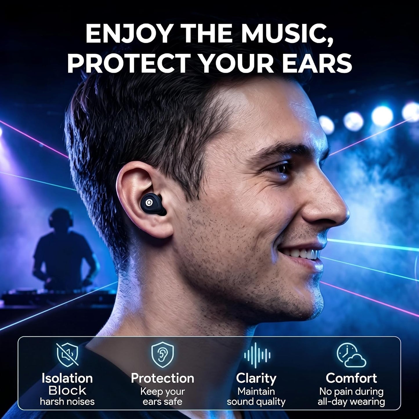 32dB High Fidelity Ear Plugs Noise Cancelling Earplugs for Concert | Loss-Proof Link, Reusable for Live Music, DJs, Festivals, Live Events, Sports,4 Sizes, Premium Gift Box