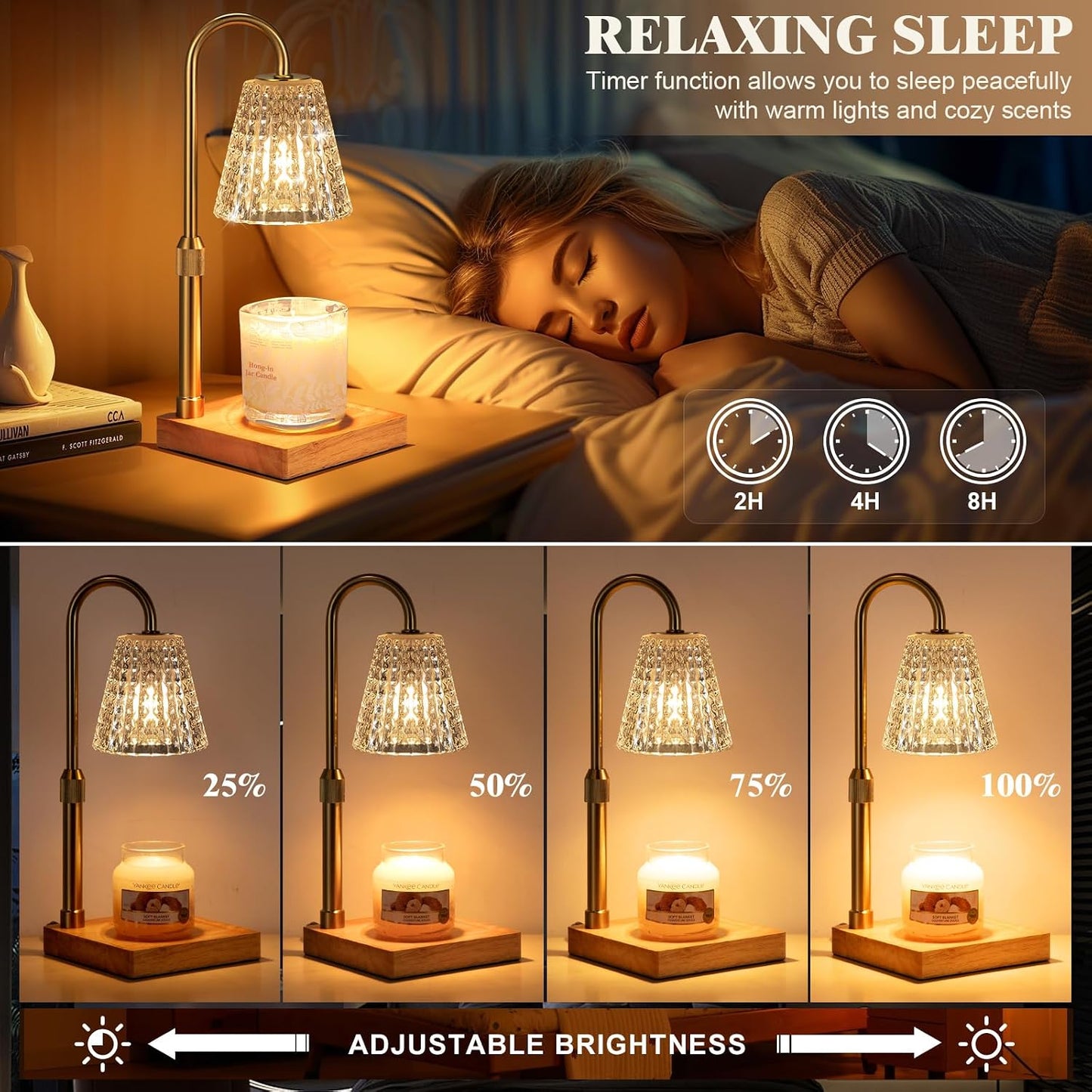 Hong-in Candle Warmer Lamp with Timer, House Warming Gifts New Home Decor | Dimmable & Adjustable Height, Electric Wax Warmer for Scented Wax Jar Candles,Gifts for Women Mom Sister